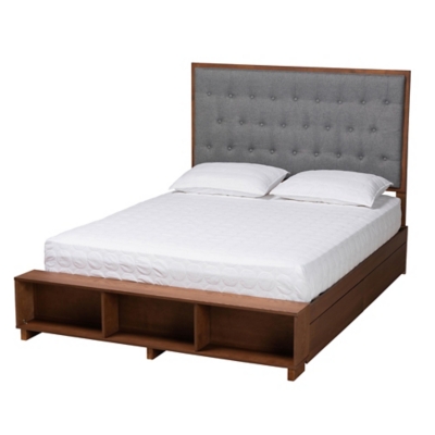 Baxton Studio Jalie King Panel Platform Storage Bed, Gray/Walnut Brown, grid