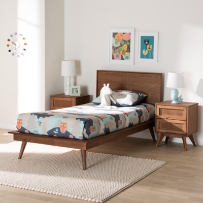 Baxton Studio Melora Twin Panel Bed with 2 Nightstands, Walnut Brown/Brown, rollover