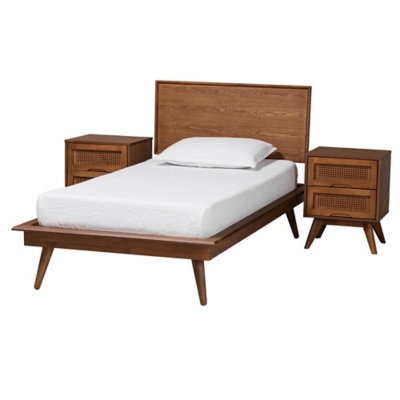 Baxton Studio Melora Twin Panel Bed with 2 Nightstands, Walnut Brown/Brown, large