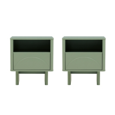Manhattan Comfort Ella 20" 1 Drawer Nightstand (Set of 2), Sage Green, large