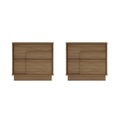 Manhattan Comfort Horizon 22" 2 Drawer Nightstand (Set of 2), Maple, grid