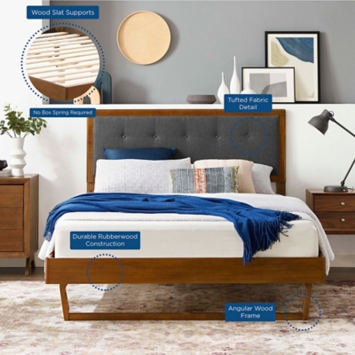 Modway Willow Queen Platform Bed With Angular Frame, Walnut/Charcoal, large