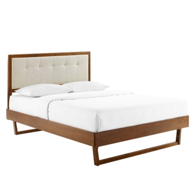 Modway Willow Queen Platform Bed With Angular Frame, Walnut/Beige, large