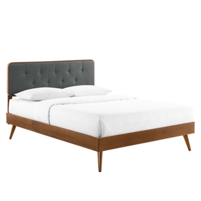 Modway Bridgette Queen Platform Bed With Splayed Legs, Walnut/Charcoal, grid