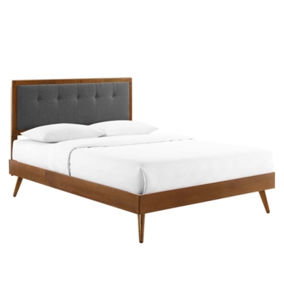 Modway Willow King Platform Bed With Splayed Legs, Walnut/Charcoal, grid