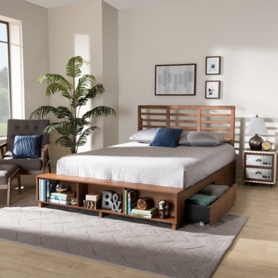Baxton Studio Milana Queen Platform Bed With Storage, Walnut, rollover
