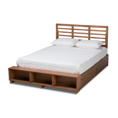 Baxton Studio Milana Queen Platform Bed With Storage, Walnut, large