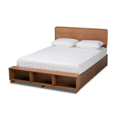 Baxton Studio Vita King Platform Bed With Storage, Walnut, large