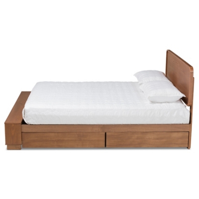 Baxton Studio Vita King Platform Bed With Storage, Walnut, large