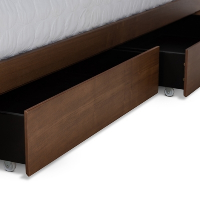 Baxton Studio Vita King Platform Bed With Storage, Walnut, large