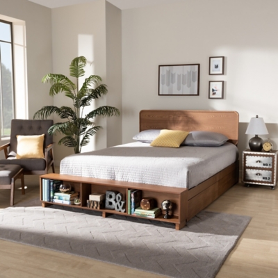 Baxton Studio Vita Platform Bed With Storage, Walnut, large