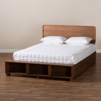 Baxton Studio Vita Platform Bed With Storage, Walnut, large