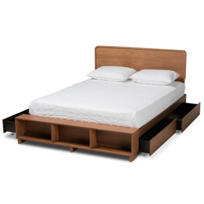 Baxton Studio Vita Platform Bed With Storage, Walnut, large