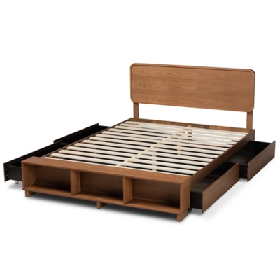 Baxton Studio Vita Platform Bed With Storage, Walnut, large