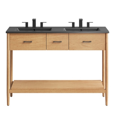 Modway Zaire 48" Double Sink Bathroom Vanity, Natural/Black, grid