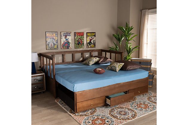 Baxton Studio Kendra Expandable Twin To, Twin Trundle Bed Converts To King