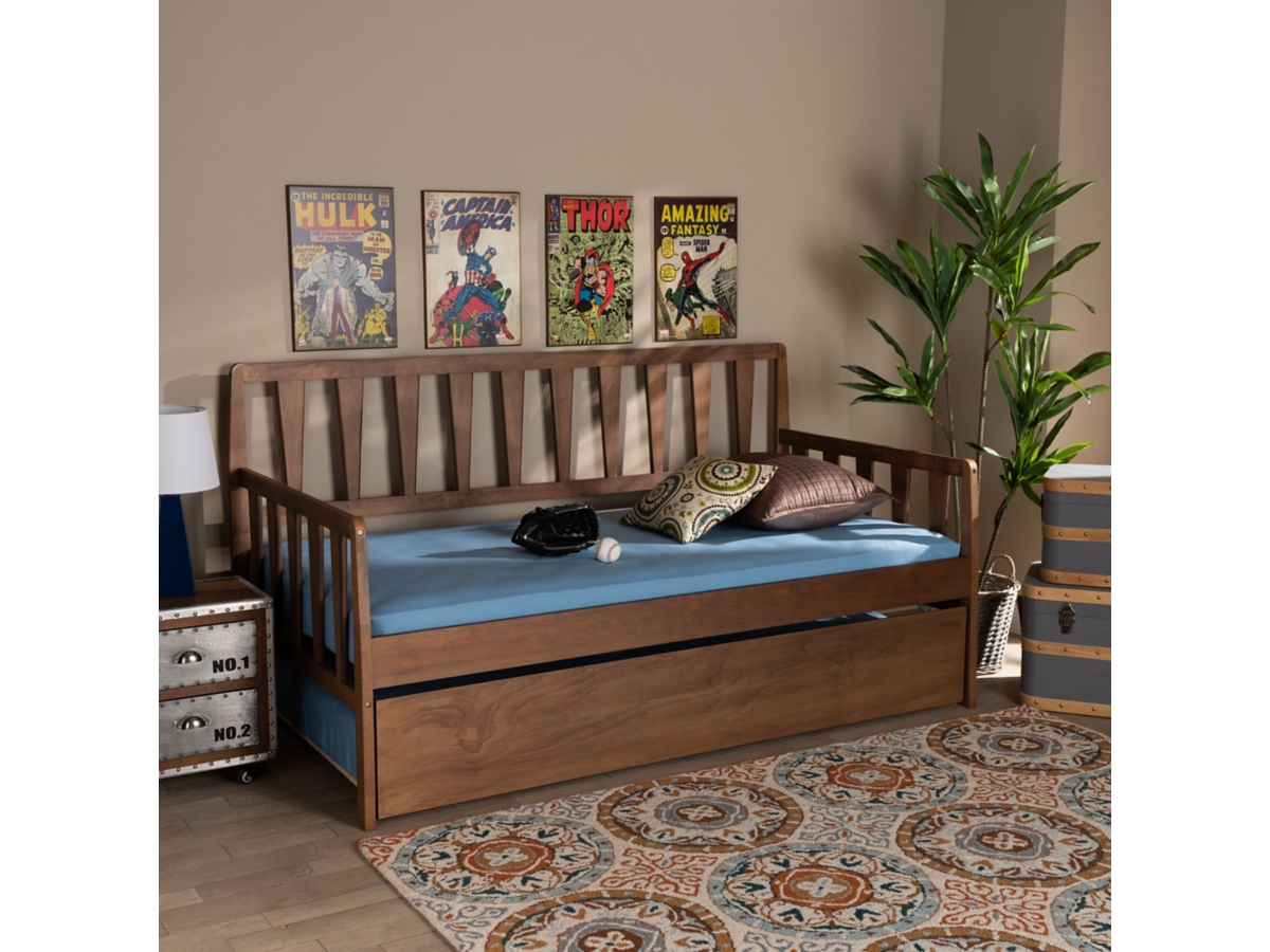 Baxton Studio Midori Twin Daybed with Roll Out Trundle Bed Ashley