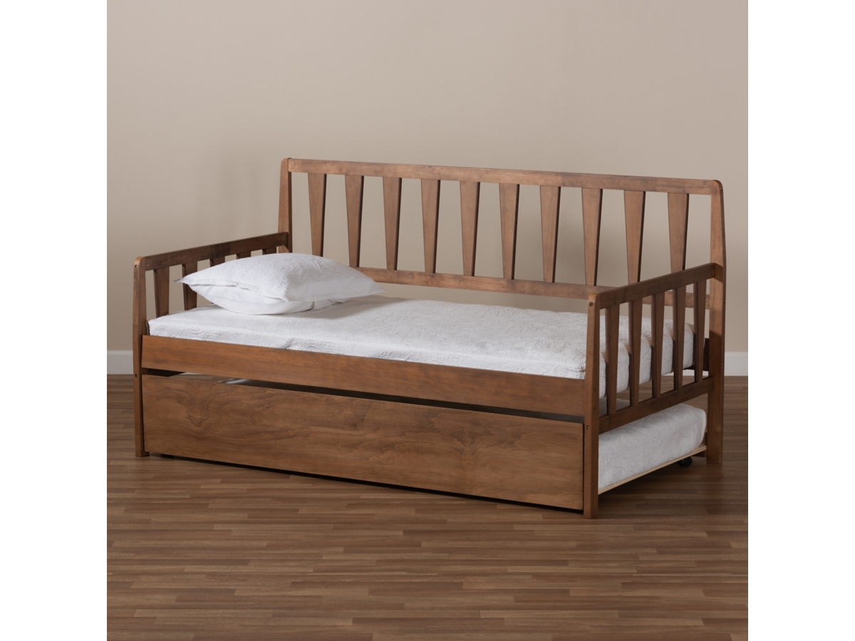 Baxton Studio Midori Twin Daybed with Roll Out Trundle Bed Ashley