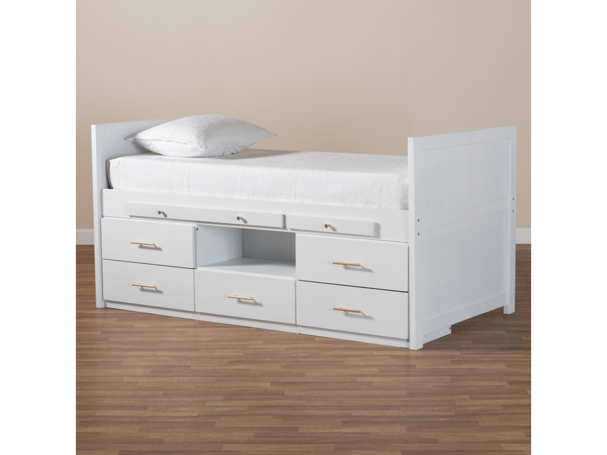 Baxton Studio Mirza Wood 5-Drawer Twin Storage Bed with Pull Baxton Studio Mirza Wood 5-Drawer Twin Storage Bed with Pull
