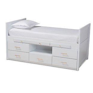 Baxton Studio Mirza Modern and Contemporary White Finished Wood 5-Drawer Twin Size Storage Bed with Pull-Out Desk, , large