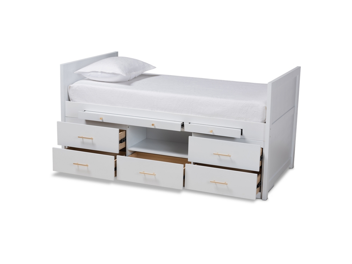 Baxton Studio Mirza Wood 5-Drawer Twin Storage Bed with Pull-Out 