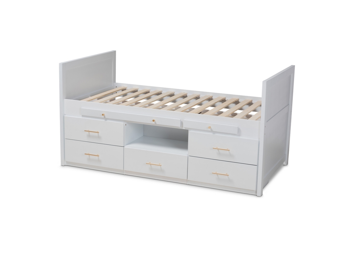 Baxton Studio Mirza Wood 5-Drawer Twin Storage Bed with Pull-Out 