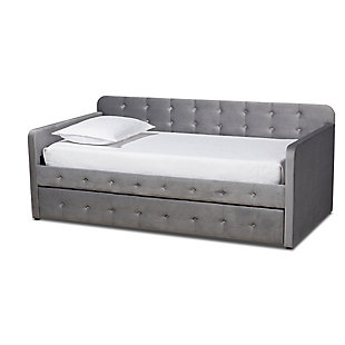Baxton Studio Jona Transitional Grey Velvet Upholstered and Button Tufted Twin Size Daybed with Trundle, Gray, large