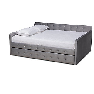 Baxton Studio Jona Transitional Grey Velvet Upholstered and Button Tufted Full Size Daybed with Trundle, Gray, large
