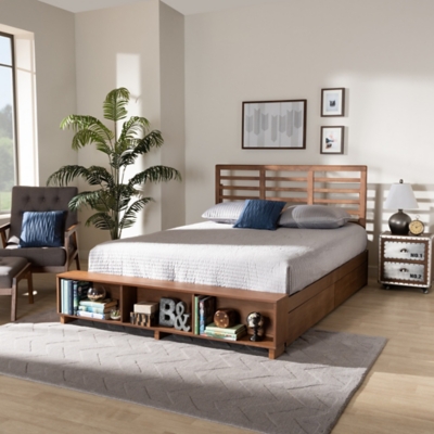 Baxton Studio Milana Modern Transitional Ash Walnut Brown Finished Wood 4-Drawer Full Size Platform Storage Bed, , rollover