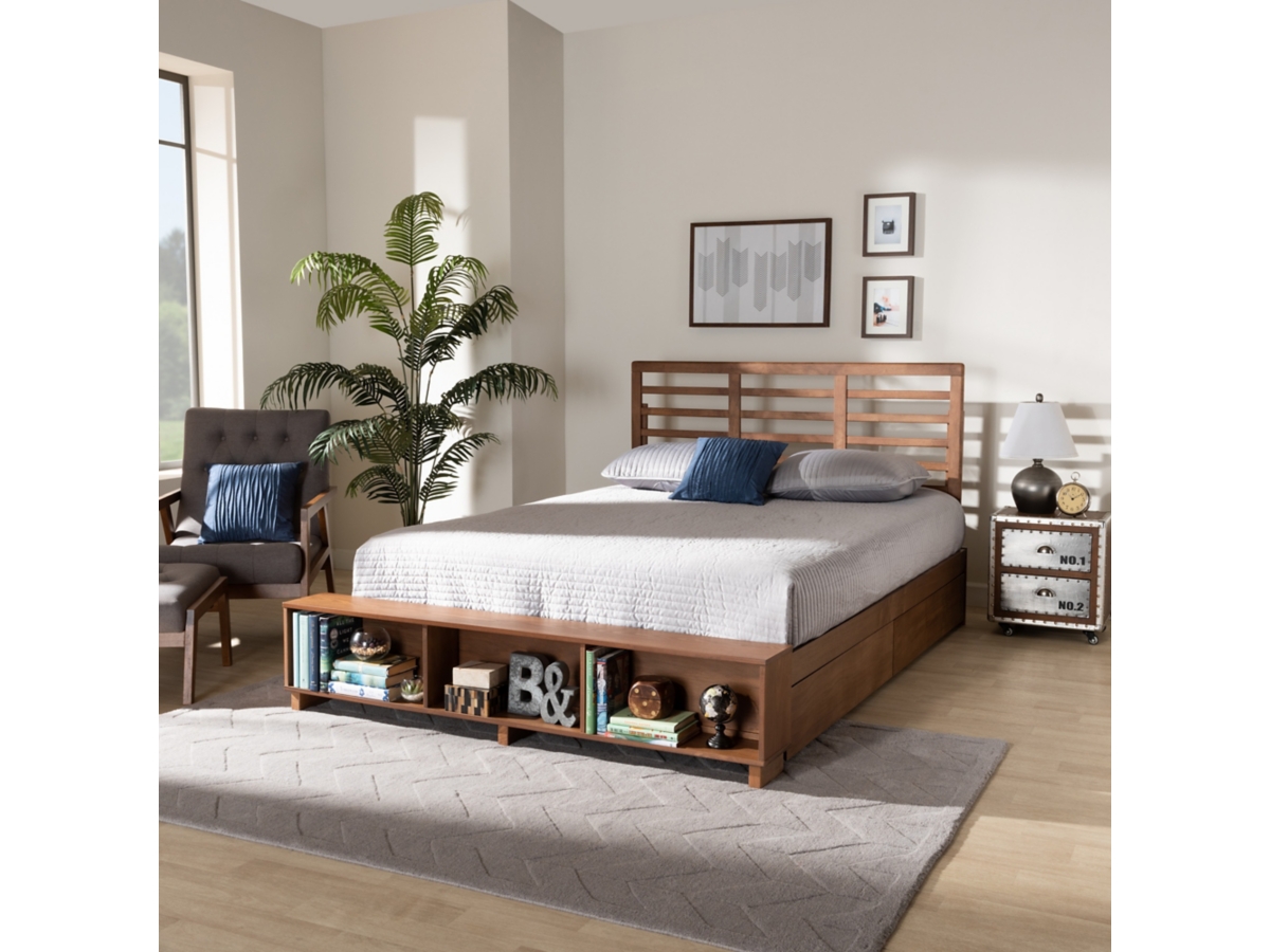Baxton Studio Milana Modern Transitional Ash Walnut Brown Finished Wood 4-Drawer King Size Platform Storage Bed