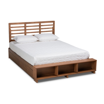 Baxton Studio Milana Modern Transitional Ash Walnut Brown Finished Wood 4-Drawer Full Size Platform Storage Bed, , large