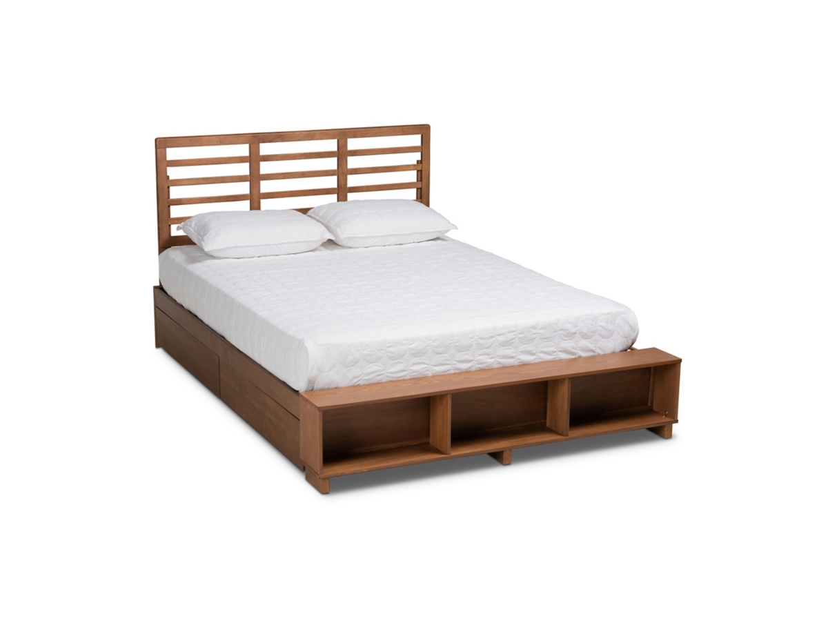 Baxton Studio Milana Modern Transitional Ash Walnut Brown Finished Wood 4-Drawer Full Size Platform Storage Bed