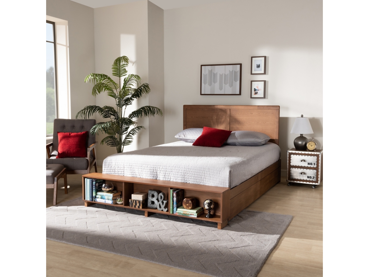 Baxton Studio Tamsin Full 4 Drawer Platform Storage Bed with Built In Shelves Ashley