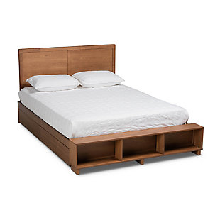 Baxton Studio Tamsin Transitional Ash Walnut Wood Full Size 4-Drawer Platform Storage Bed with Built-In Shelves, , large