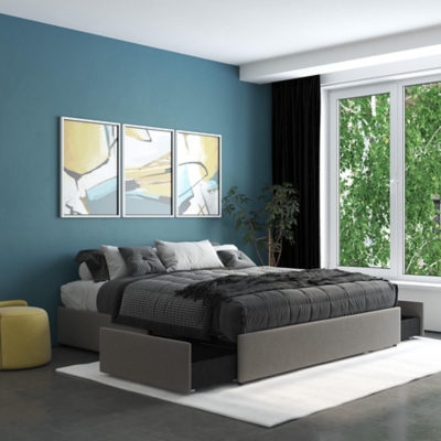 Micah  King Upholstered Platform Bed with Storage, Gray, large
