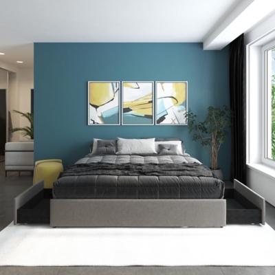 Micah  King Upholstered Platform Bed with Storage, Gray, large
