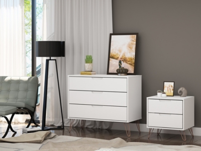 Modern  Dresser and Nightstand Set, White, large