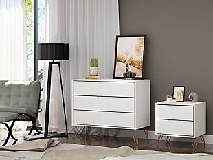 Modern  Dresser and Nightstand Set, White, rollover