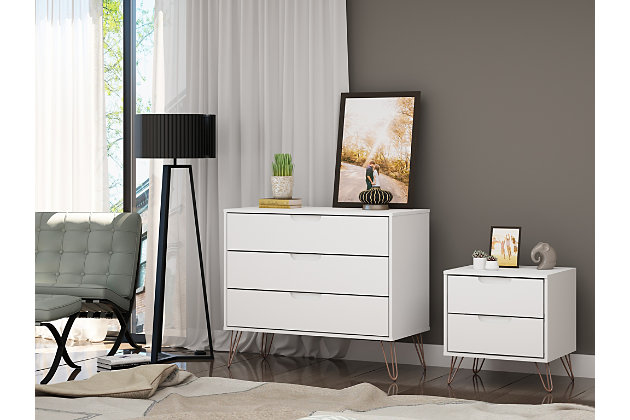 3 Drawer Dresser And Nightstand Set, Contemporary White Dresser