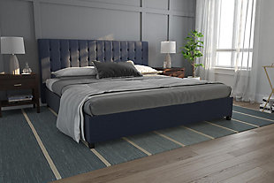 Elvia King Upholstered Bed, Navy, rollover