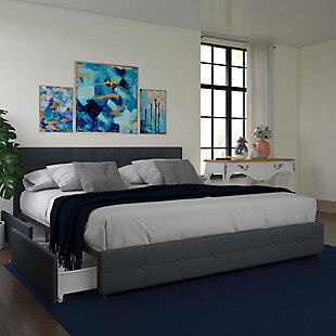 Ryder King Upholstered Bed with Storage, Blue, rollover