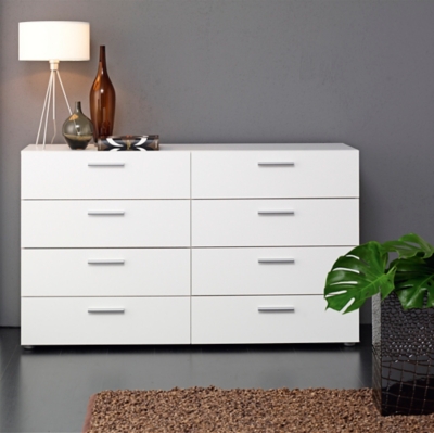 Austin  8 Drawer Double Dresser, White, rollover