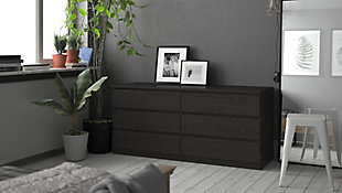 With ample storage, the Scottsdale six-drawer double dresser is an easy way to keep your belongings organized. From delicates to bulky sweaters, it can store various items while bringing a modern, sleek look to your bedroom. The foil finish is easy-to-clean, scratch- and stain-resistant, making it an ideal choice for families or college living.Made with engineered wood | Handle-free drawers | 6 storage drawers | Extra high drawer sides with good extensions to ensure spaciousness and functionality | Drawers retract smoothly on metal glides with built-in safety stops | Ships in 2 boxes | Includes assembly manual and all necessary hardware and fasteners | 2 people suggested for assembly | Assembly required | Estimated Assembly Time: 5 Minutes