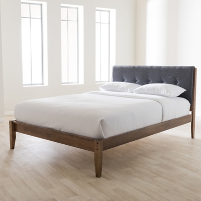 Leyton King Midcentury Modern Upholstered Platform Bed Ashley