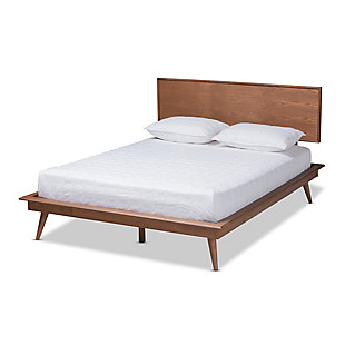 Karine Queen Midcentury Modern Platform Bed, Ash Walnut, large
