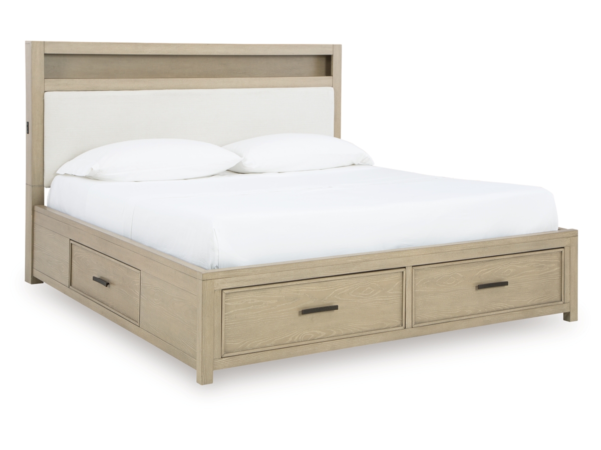 Calmoro King Upholstered Bookcase Bed with 4 Storage Drawers | Ashley, image size:1200x900