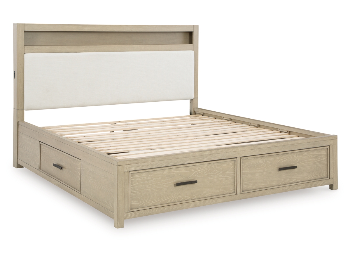 Calmoro Queen Upholstered Bookcase Bed with 4 Storage Drawers | Ashley, image size:1200x900