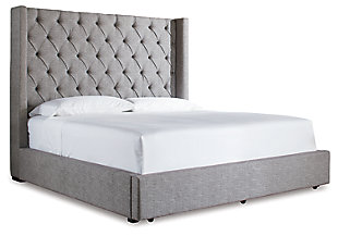 Sorinella California King Upholstered Bed with 1 Large Storage Drawer, Gray, large