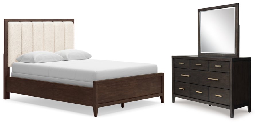 Westonfort Queen Upholstered Panel Bed, Dresser and Mirror - image 1