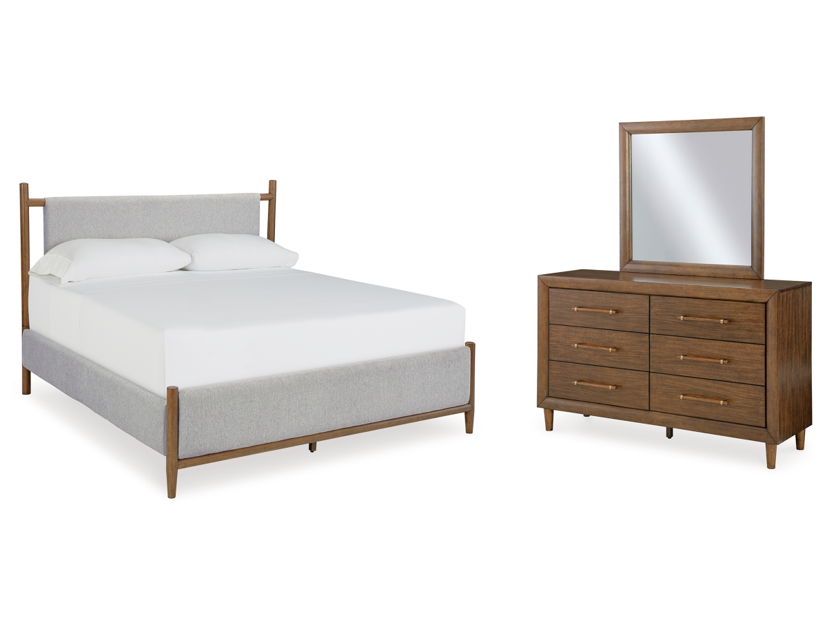 Lyncott Queen Upholstered Bed with Mirrored Dresser | Ashley